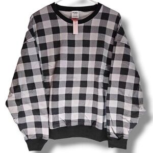 PINK Victoria's Secret Checkered Black Lavender Check Plaid Oversized Sweatshirt